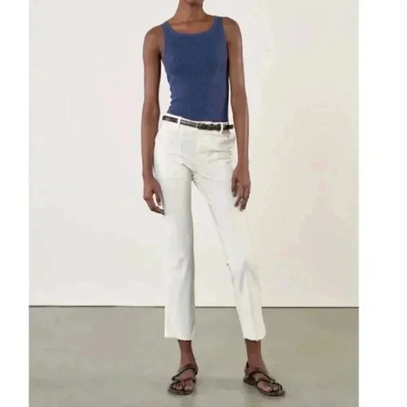 Nili Lotan Jenna Pant Eggshell White Cotton Crop Raw Hem Trouser Pants Size 10 - Picture 9 of 11